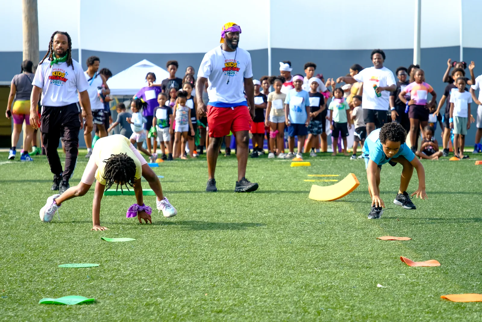 Students competing in a school field day event
